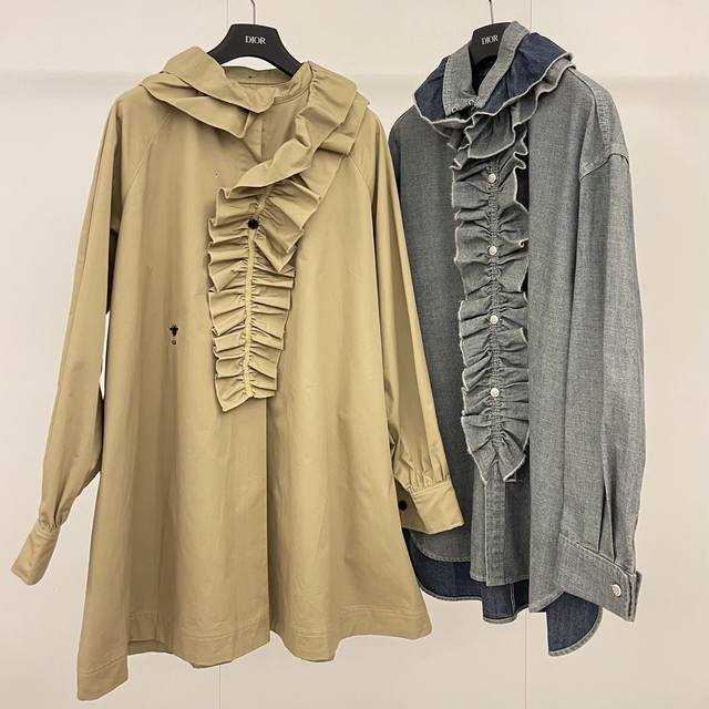 Dio' 25Ss Early Fall New Arrivals Detachable ruffle collar, wide-leg shirt dress