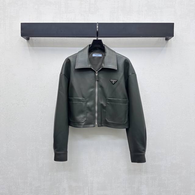 prad*2025 New Arrival Lapel Leather Jacket Custom Made Yb Imported Leather Mater
