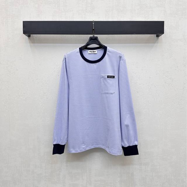 Miumi*2025 new arrivals. Round-neck striped long-sleeved base layer, custom-made
