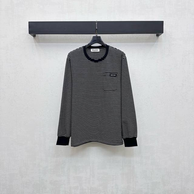Miumi*2025 new arrivals. Round-neck striped long-sleeved base layer. Customized