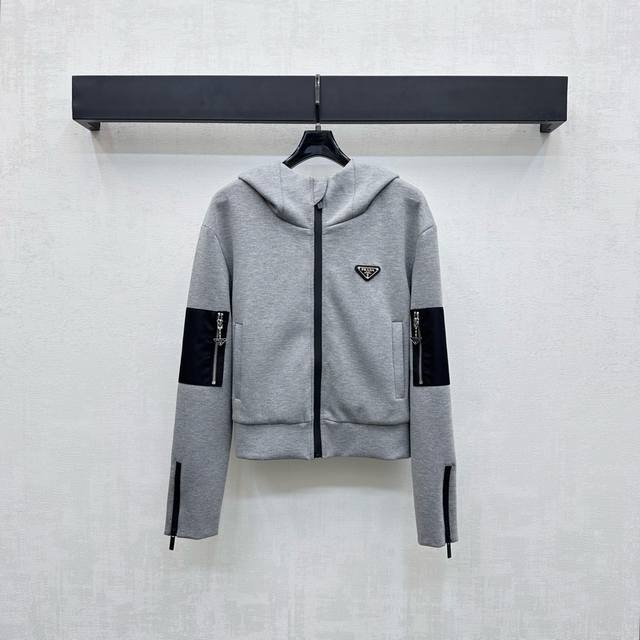 prad*2025 New Arrival Hooded Jacket with Spliced Pockets Custom Made Yb Imported