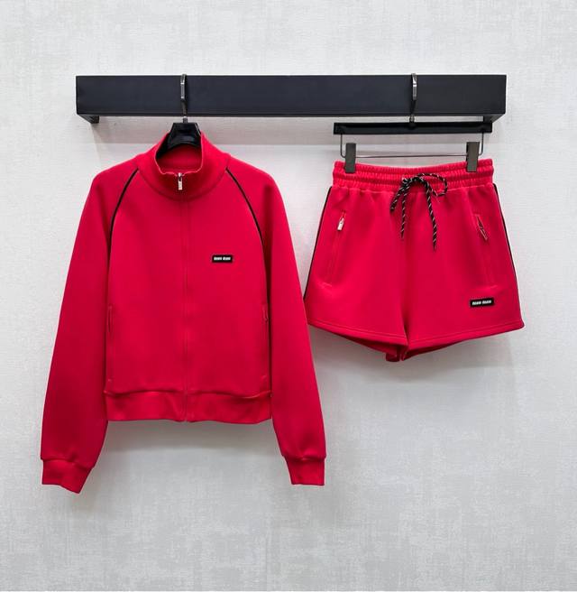 Miumi*2025 new arrivals. Stand-up collar jacket, coat, and shorts set. Custom YB