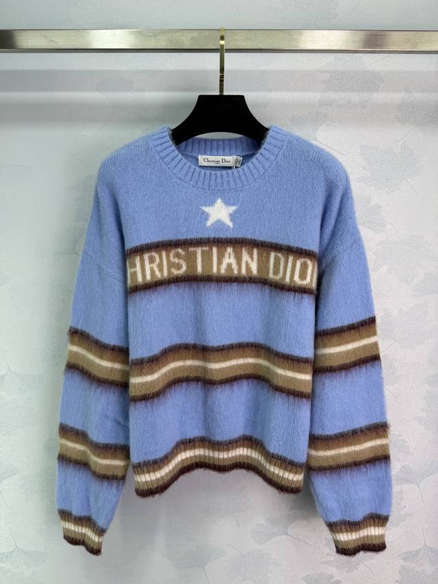 Dio*25 new autumn and winter striped sweater with white stars and letter pattern