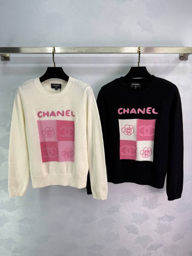 Ch*2025 Early Fall new round-neck, contrasting logo knitted long-sleeved top! Cu
