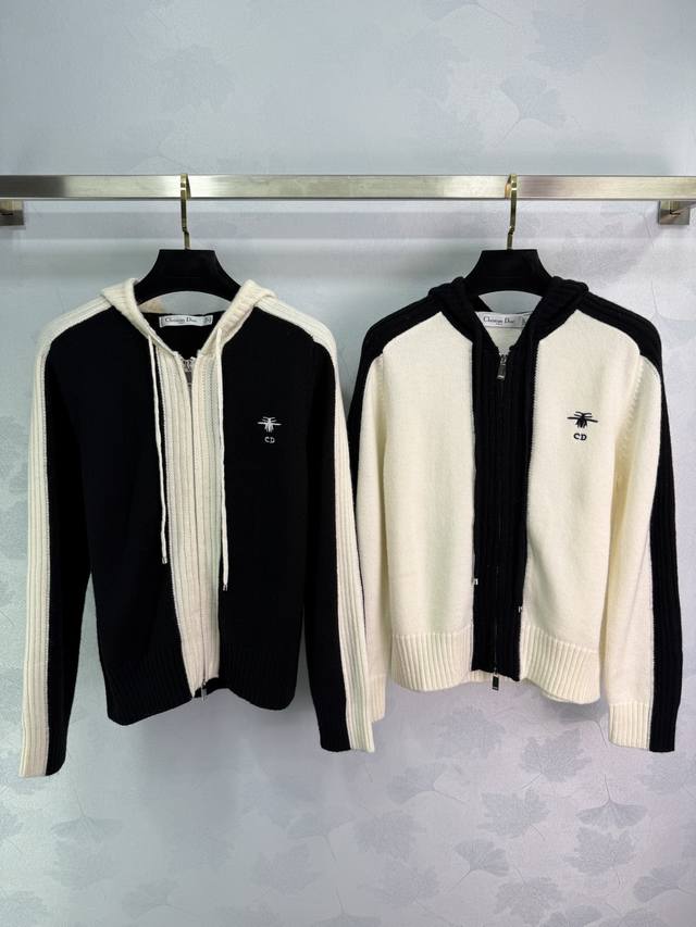 Dio*25 new autumn and winter black and white color matching knitted cardigan cla