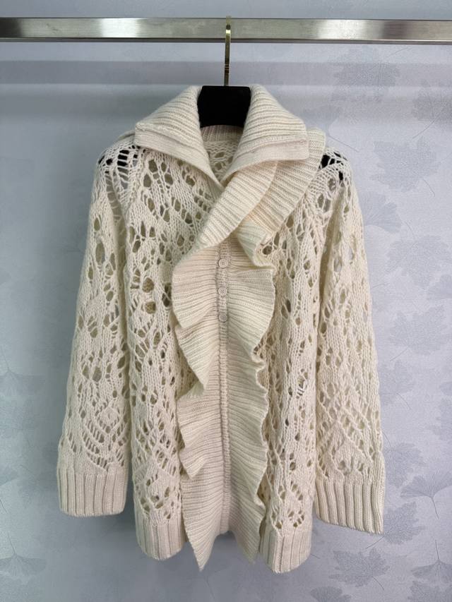 Dio*25 New Early Fall Hollow Knit Cardigan. Beautiful lace hollow design with ru