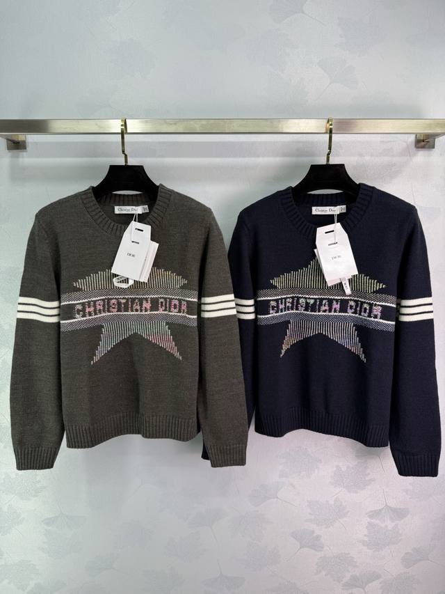 Dio* 2025 Fall/Winter new color-blocking logo crewneck knit top. Custom Yb knit