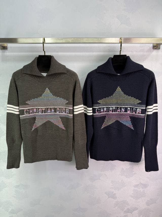 Dio* 2025 Fall/Winter new color-block logo lapel knit top. Custom Yb knit materi