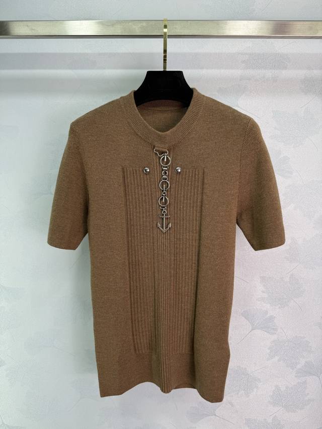 pr*25 New early autumn short-sleeved sweater with anchor metal chain decoration