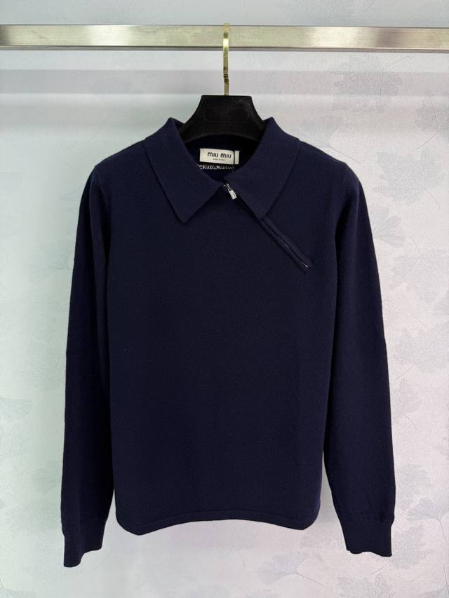 Miumi*2025 Early Fall new half-open lapel knitted long-sleeved top! Crafted from