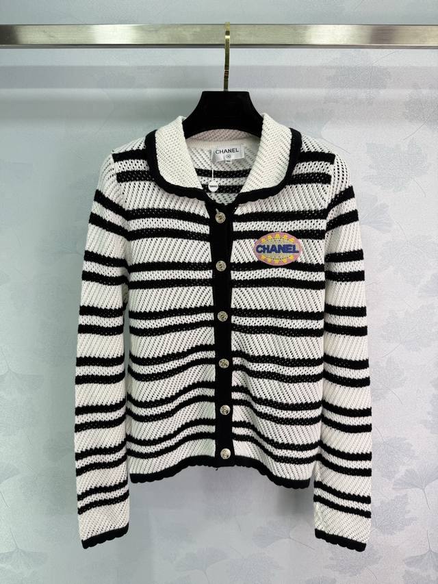 Ch* 2025 Early Fall new style lapel striped knitted cardigan! Custom-made, 100%