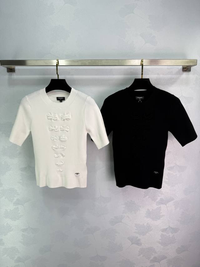 Chane*2025 Early Fall new bow short-sleeved sweater. Custom-made with Yb cotton
