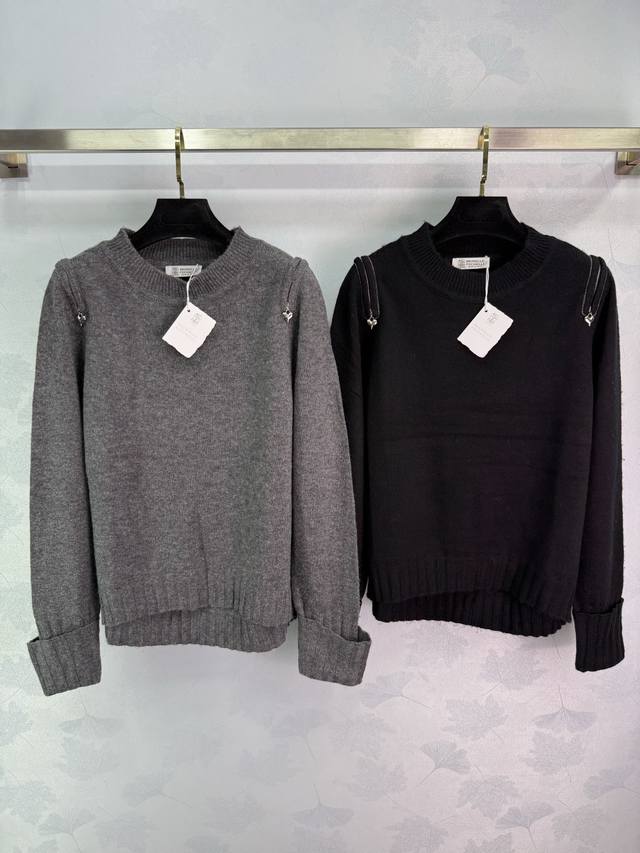 Bc sweater, available in gray and black. Heart-shaped zipper design on the shoul