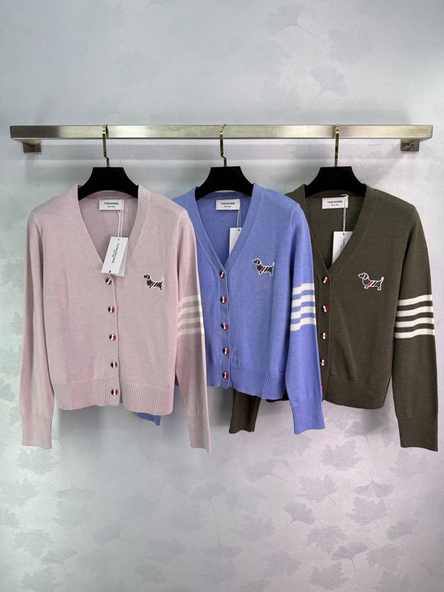 Tb New puppy knit cardigan, available in pink, blue, and military green. Feature
