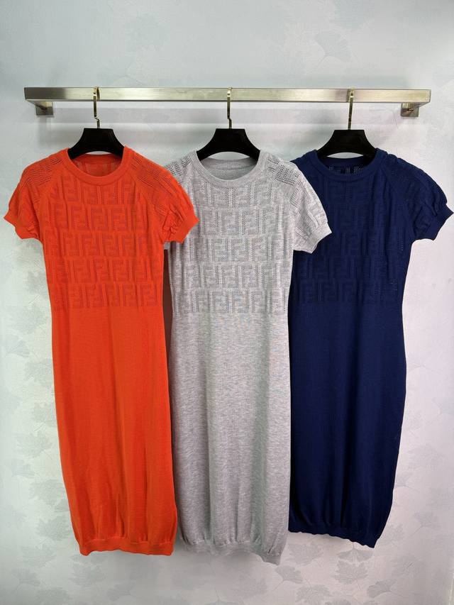 Fend*Ff letter hollow knit dress, available in three colors: orange, gray, and n
