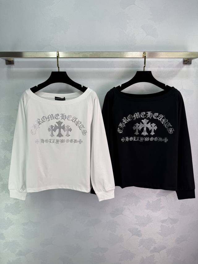 25 New arrival: Chrome Hearts two-tone, rhinestone-embroidered long-sleeved top.