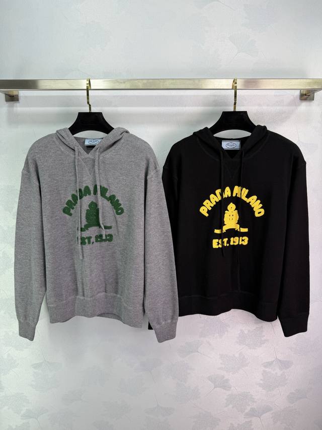 prad* 2025 Early Fall new lettered hooded long-sleeved sweater! Custom-made wool