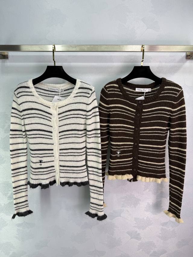 Dio* 2025 Early Fall new round-neck striped knitted cardigan! Woven from custom