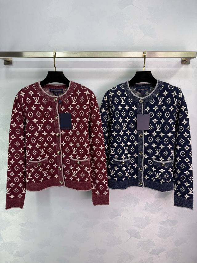 Louis Vuitto*2025 Fall/Winter new round-neck jacquard knit cardigan. Custom-wove