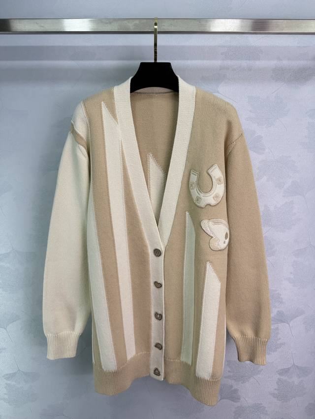 1:1 Aima*25 early autumn new milk coffee striped knitted cardigan with cute hear