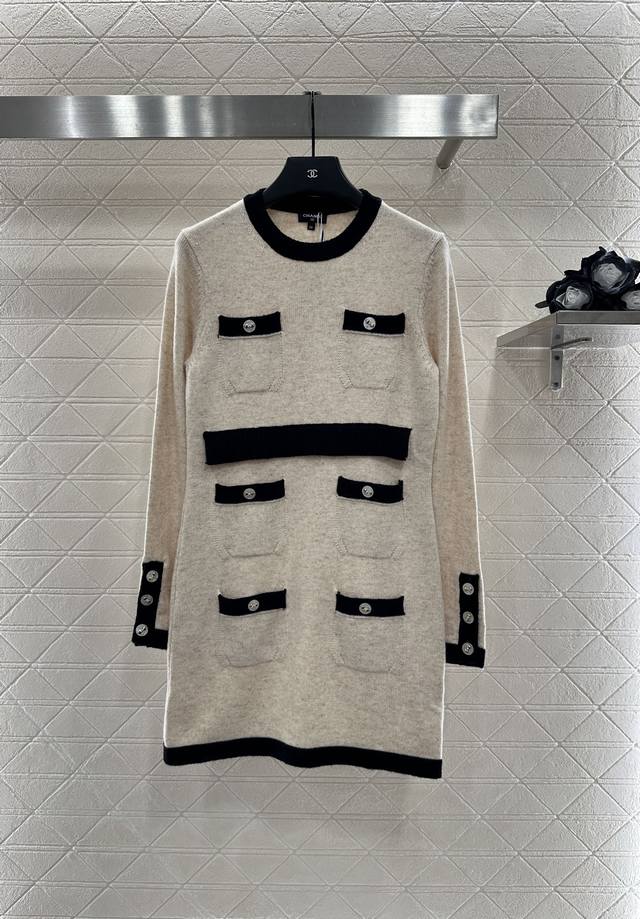 Chane* 2025 New Arrivals Contrast Pocket Knit Dress Custom-woven Yb cashmere yar