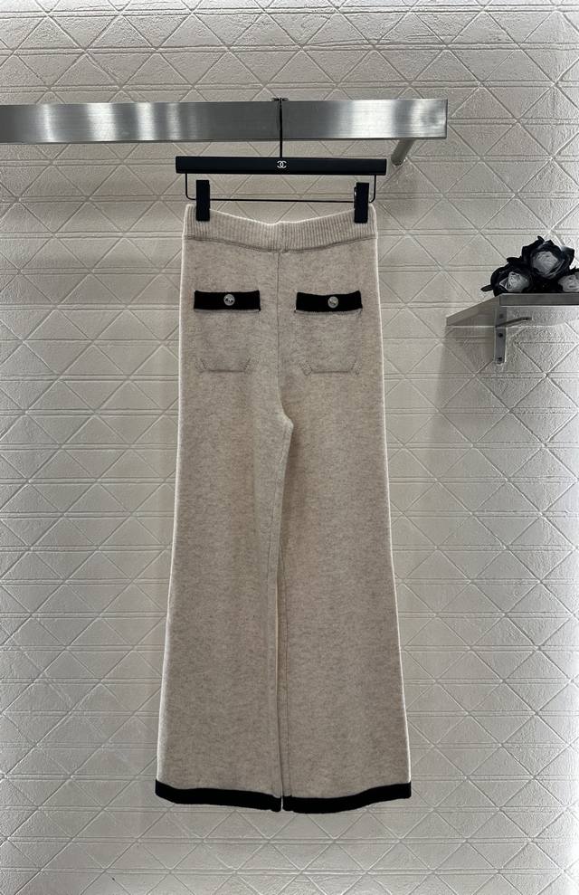 Chane* 2025 New Arrivals Contrast-Color Wide-Leg Knit Trousers Custom Yb cashmer