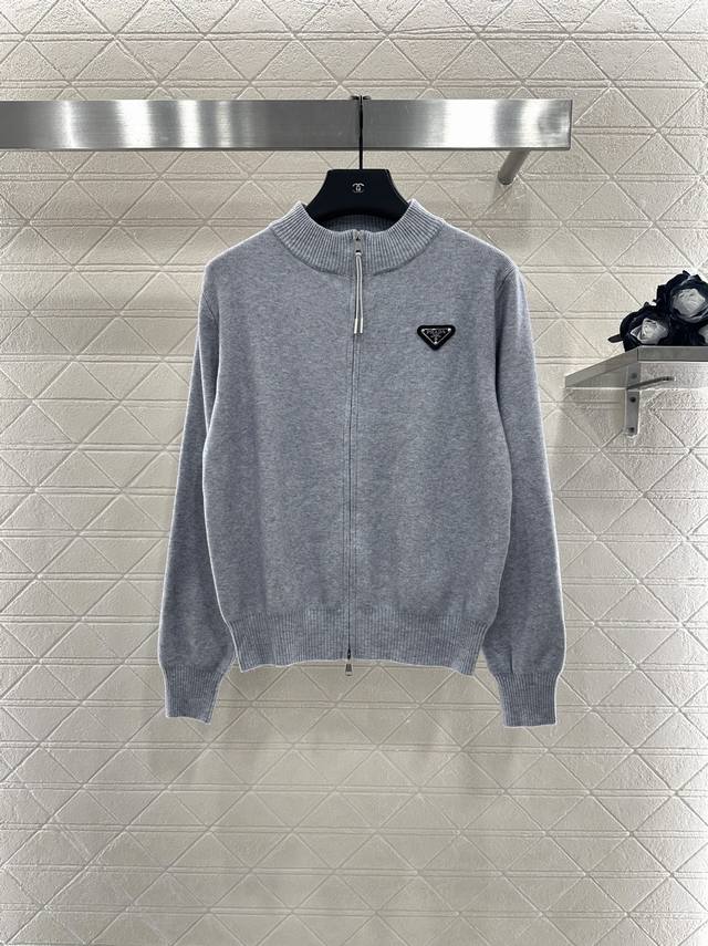 prad* 2025 New Arrivals Zippered Knit Jacket Custom-woven Yb cashmere and wool y
