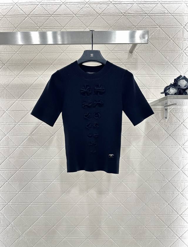Chane* 2025 New Arrivals Bow Crew Neck Short-Sleeved Sweater Custom-woven Yb cot