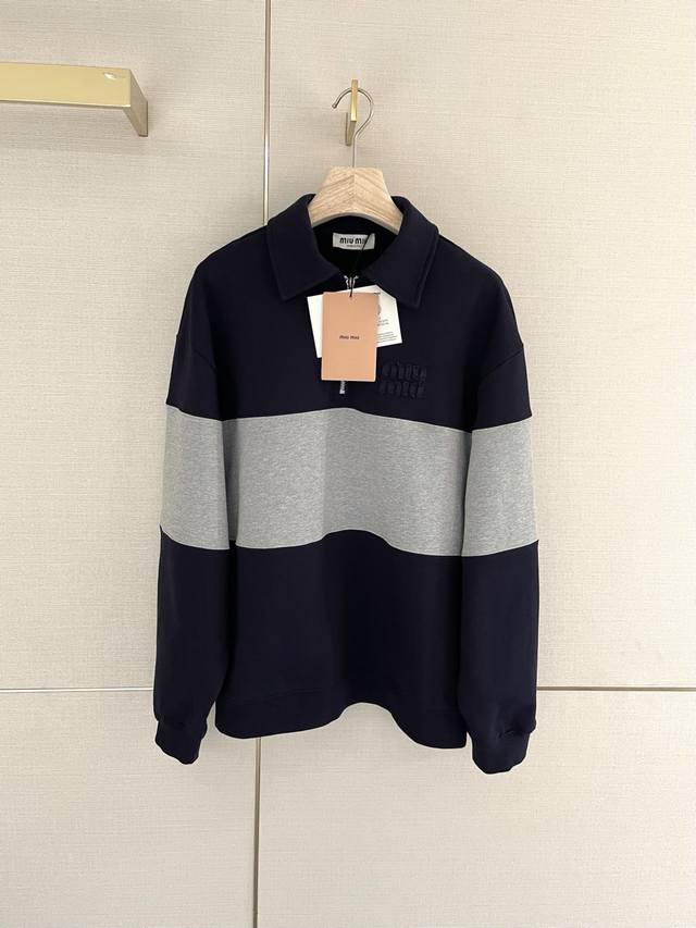 miu 25 early autumn new product contrast stitching half zip lapel sweatshirt G n