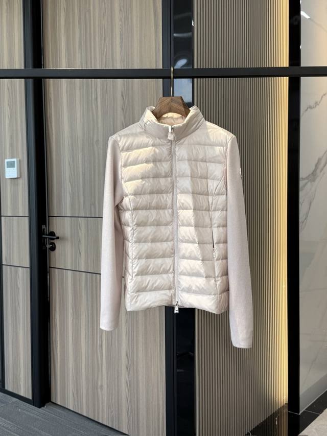 moncler 25 stand collar hidden hooded slim fit women's down stitching knitted ca