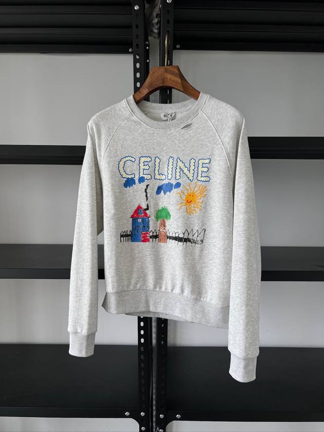 Celine Graffiti Series Printed Hoodie. The latest minimalist gray base from 2025