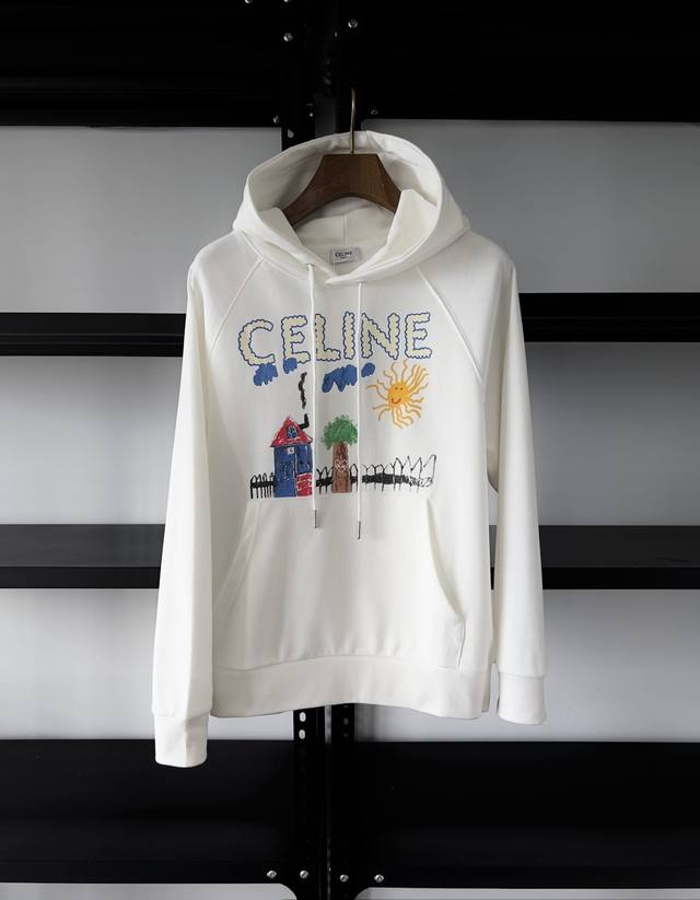 Celine graffiti series printed hoodie. The latest simple gray base of 2025 is in