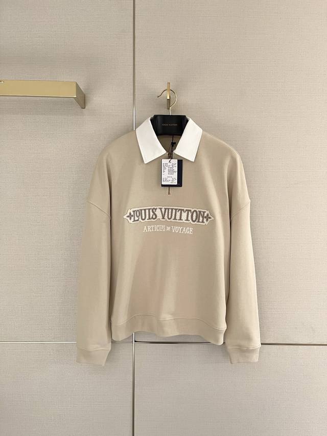 25New letter badge lapel sweatshirt with half-zip contrast lapel and unisex silh