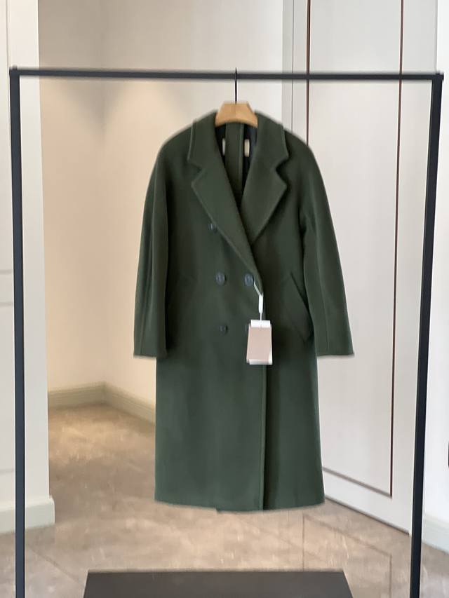 101801 Classic wool coat in moss green. This exclusive version truly steals the