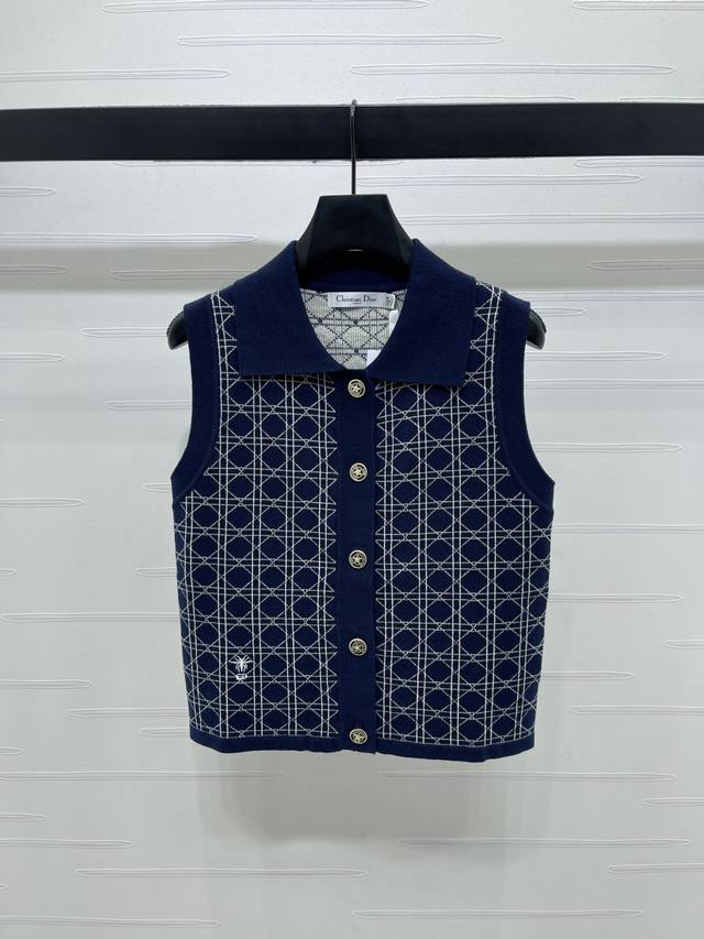 New, original, high-end Dio* 2025 Early Fall collection! Lapel jacquard knit ve