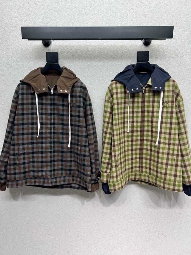 Miu plaid coat with detachable hood. Classic plaid design. Soft and comfortable