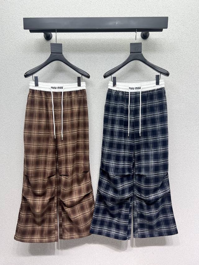 Miu plaid casual trousers, custom-made fabrics, ready-to-wear, full of texture