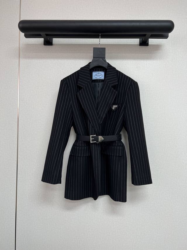High quality prad* 25Ss new style suit stripes custom fabric pocket triangle la