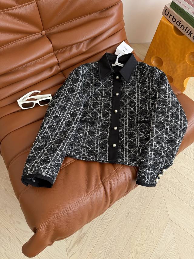 High-class and elegant 25 Autumn/Winter Cd Pearl Button Diamond Check Tweed Jack