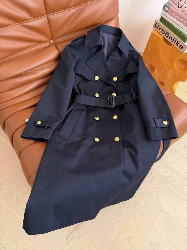 Walking aura 25Fw navy blue lace-up trench coat This navy blue trench coat is w