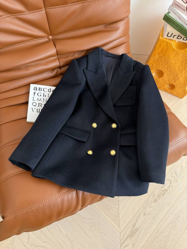 Temperament Hanging 25 Autumn and Winter Navy Blue Double-Breasted Coat The sim