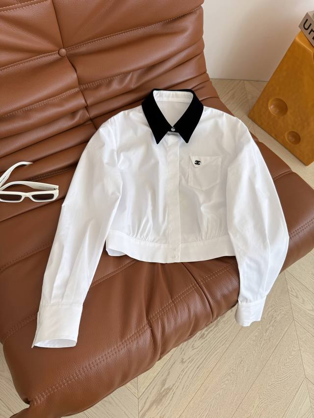 25Fw velvet collar patchwork short white shirt, a must-have for both commuting a