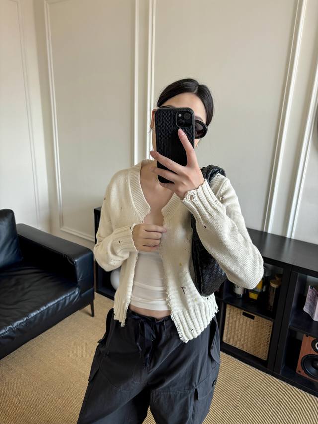 No Name New Mm6 Autumn and Winter New Hole Knitted Starch Cardigan Size Sml