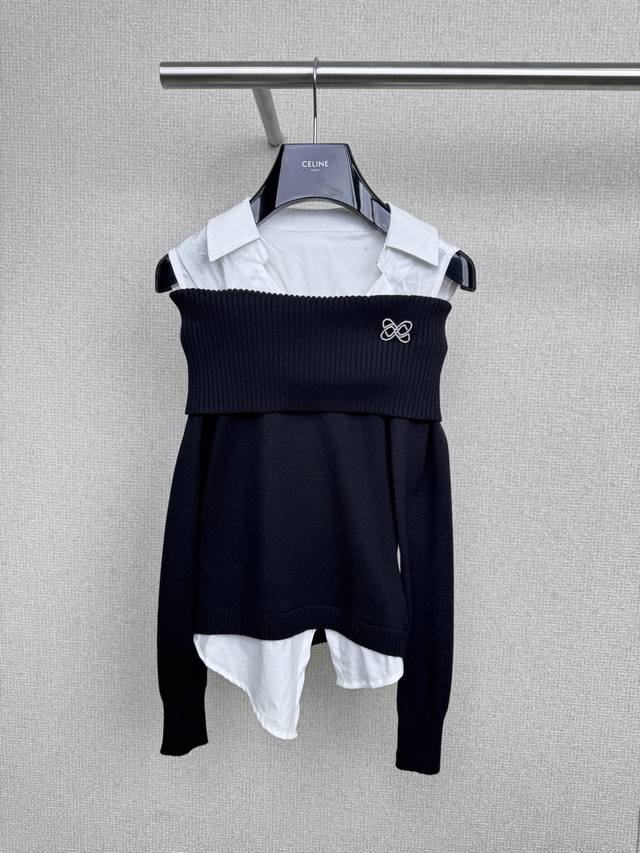 Ann Andelman's new fall 2025 faux two-piece shirt-collar, one-shoulder knit top