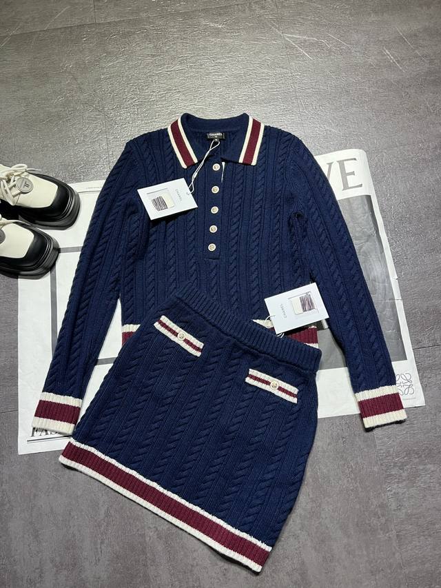 Chane*25 new autumn and winter contrast striped twist lapel long-sleeved polo sk
