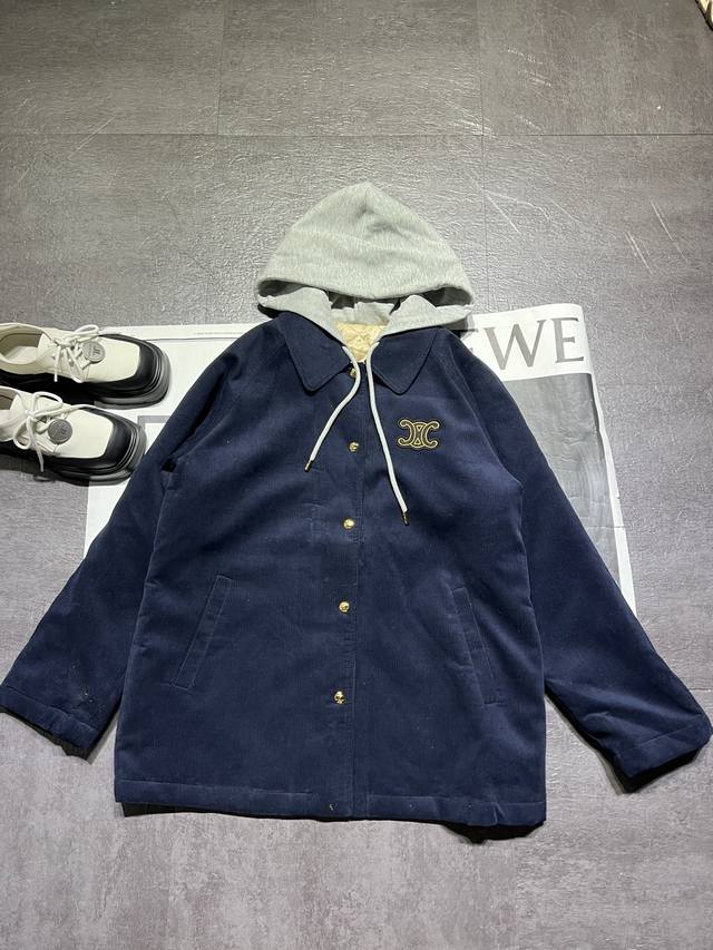 Celin* Celine women's coat navy blue cotton patchwork corduroy knitted hoodie ja