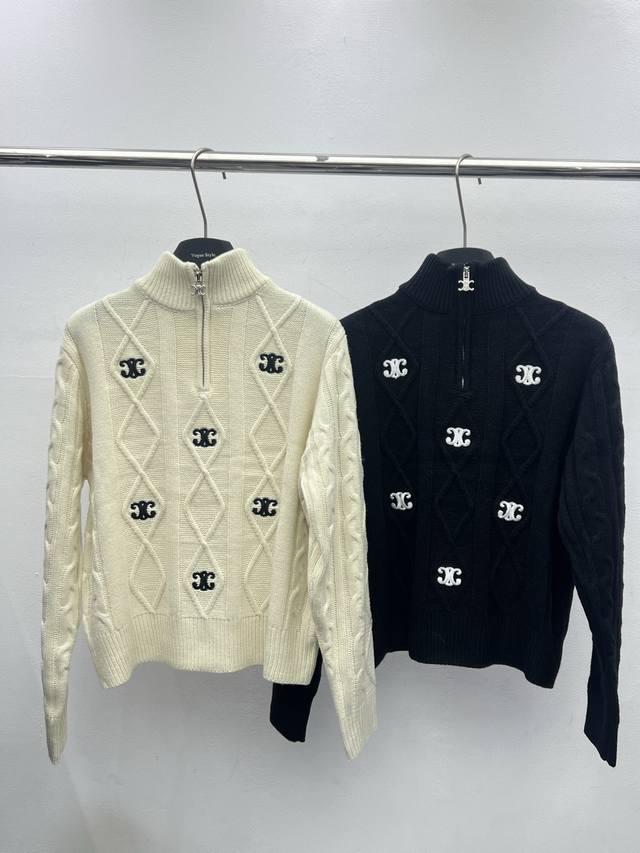 Celin* Early Autumn New Embroidered Arc de Triomphe Polo Neck Knitted Sweater