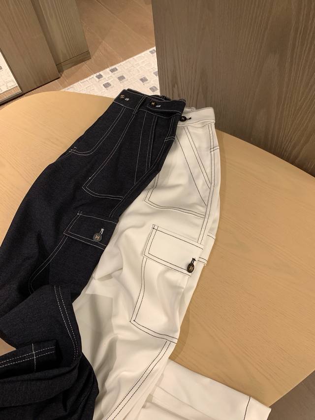Xiaochan second-hand contrast color Tencel denim work pants Sml