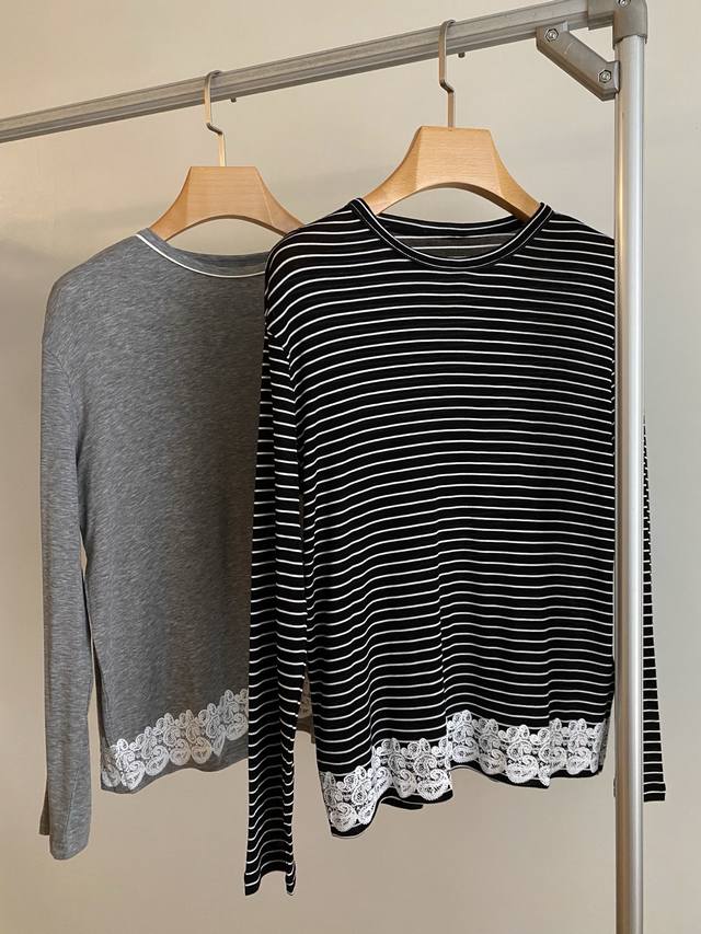 25pf Autumn and winter round neck lazy lace long-sleeved T-shirt version is stra