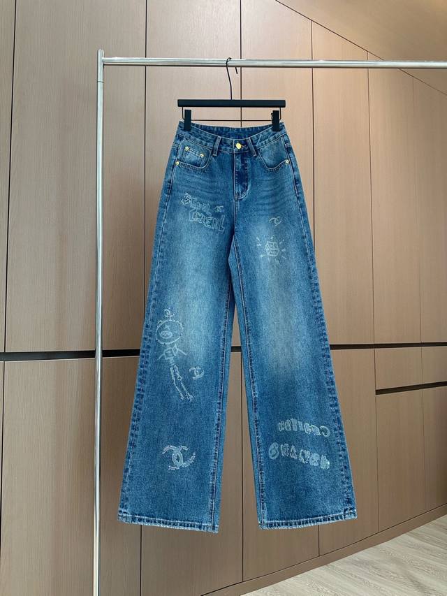 Hot-selling item in stock Designer Original | Goddess-like printed diamond jeans
